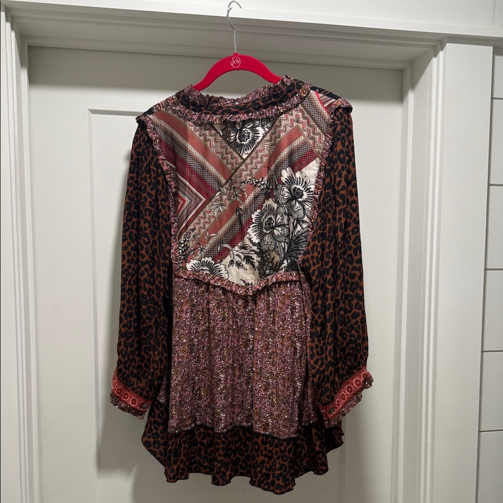 John Mark Multicolor Boho Embroidered Tunic - Rust & Black - Picture 4 of 8